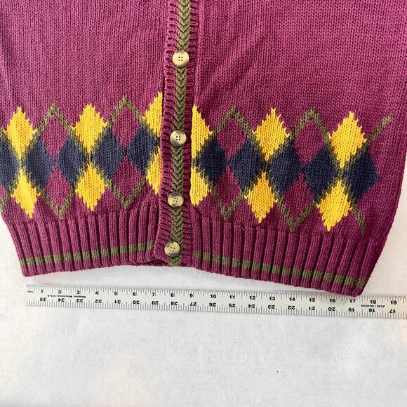 Empress Sportswear LTD. Cardigan Sweater Woman's L 5- Button Up Purple Argyle - Picture 6 of 9